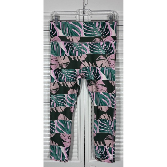 Nike Pants - Nike Dri-FIT Leggings Large L Pink Green Tropical Monstera‎ Palm Leaf Print Crop